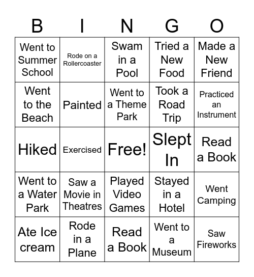 Summer Bingo Card