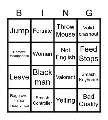 Rage Bingo Card