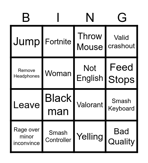 Rage Bingo Card