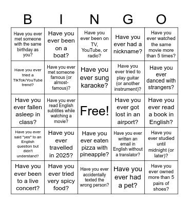 Get to know you Bingo Card