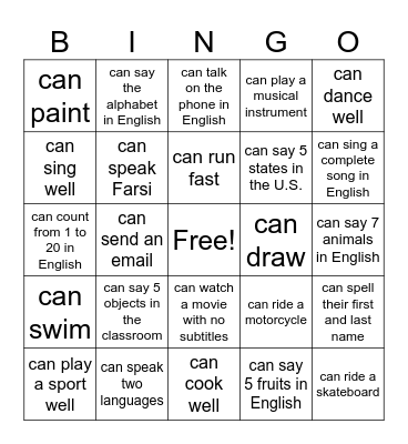 BINGO: Find someone who... Bingo Card
