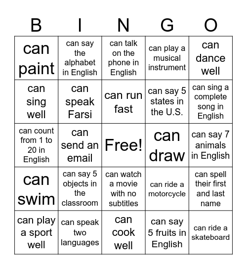 BINGO: Find someone who... Bingo Card