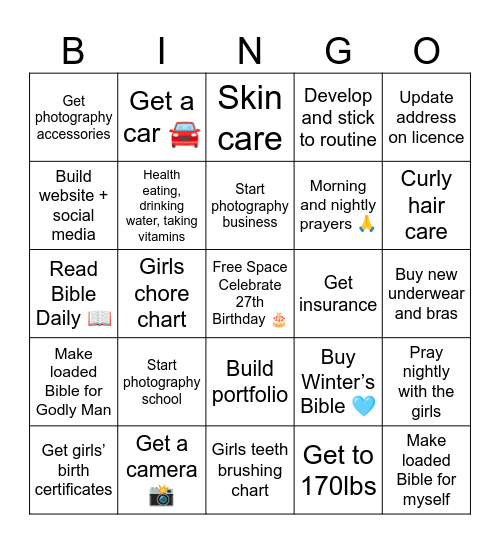 2025-2026 Goals Bingo Card