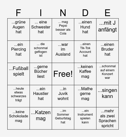 Kennenlern Bingo Card