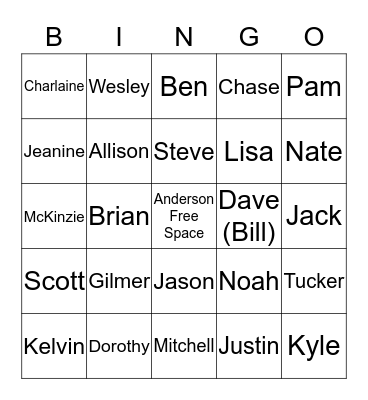Anderson Family Bingo Card