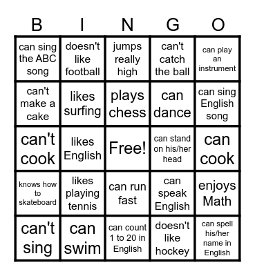Find someone who....... Bingo Card