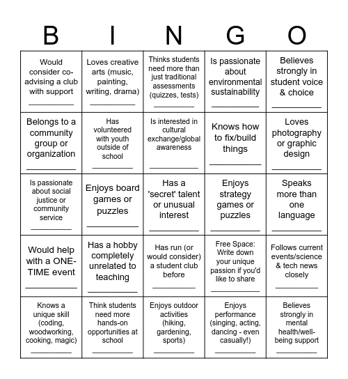 "Find Your Spark" BINGO Card