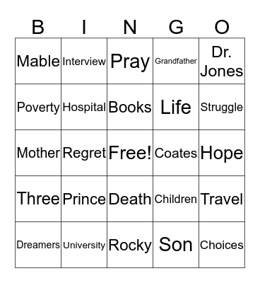 Between the World and Me, Part Three Bingo Card