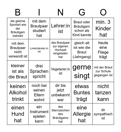 Finde jemandern der/die ... Bingo Card