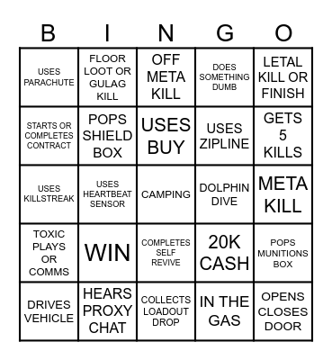 WARZONE BINGO Card