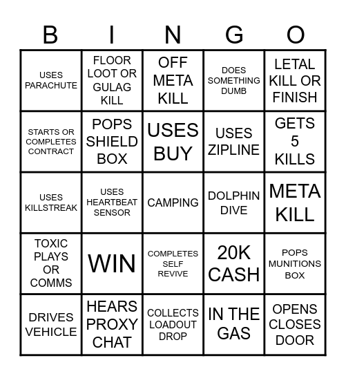 WARZONE BINGO Card
