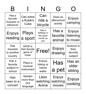 GET TO KNOW 7.A BINGO Card