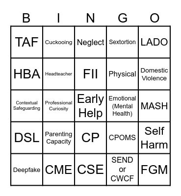 SAFEGUARDING BINGO Card