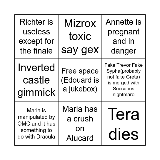 Castlevania Nocturne Season 3 Bingo Card