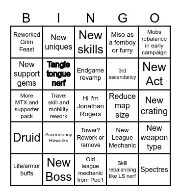 POE2 Bingo Card