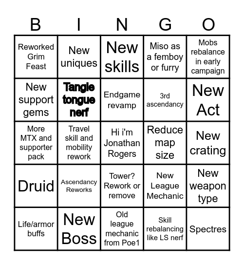 POE2 Bingo Card