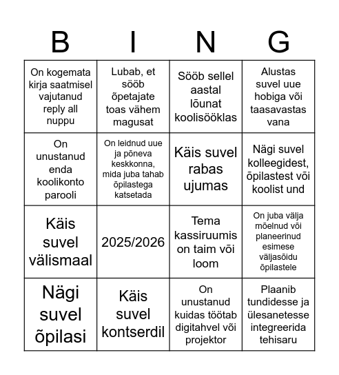 Minu suvi Bingo Card
