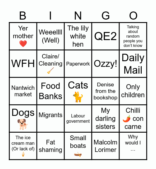 Jim Bingo Card