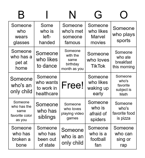 Human Bingo Card