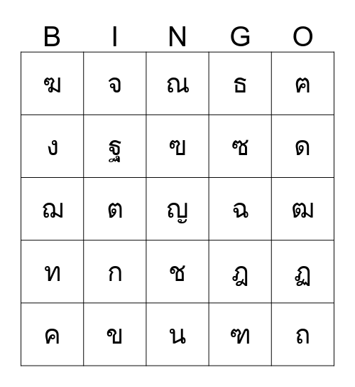 พยัญชนะไทย Bingo Card