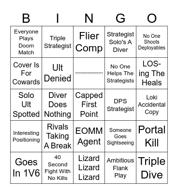 Marvel Rivals Spectating Bingo Card