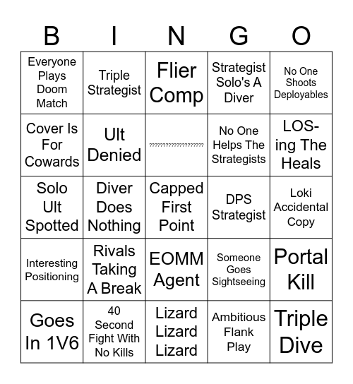 Marvel Rivals Spectating Bingo Card