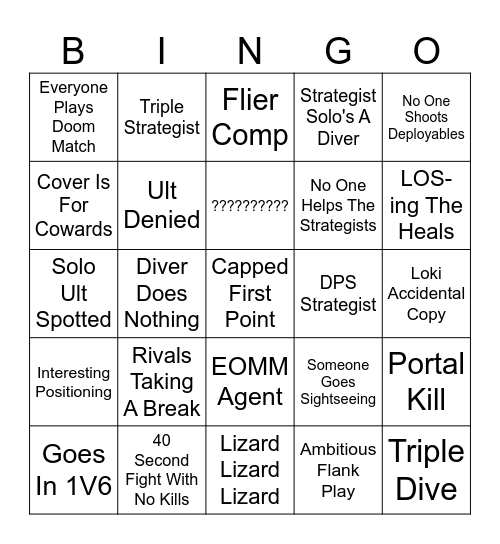 Marvel Rivals Spectating Bingo Card
