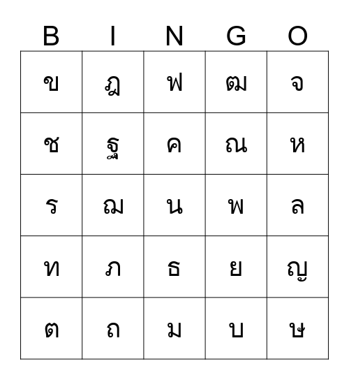 พยัญชนะไทย Bingo Card