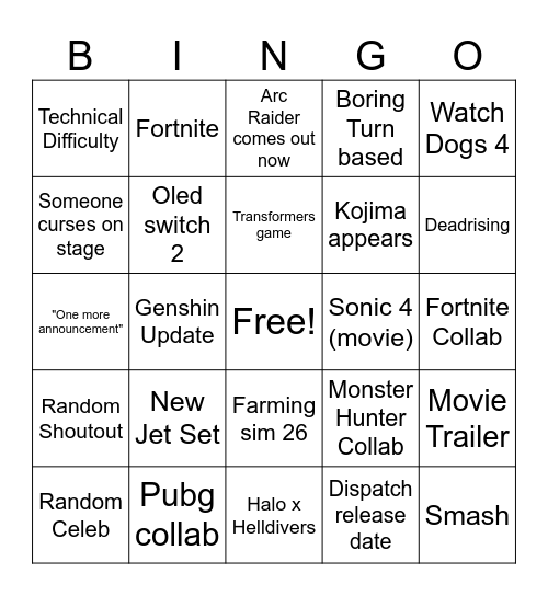 Untitled Bingo Card