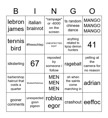tiktok bingo Card