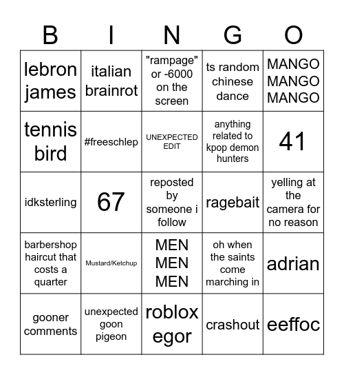 tiktok bingo Card