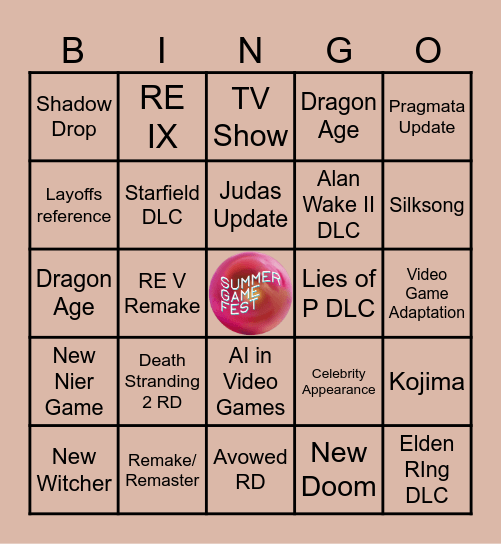 Summer Game Fest Bingo Card