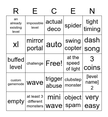 recent tab Bingo Card