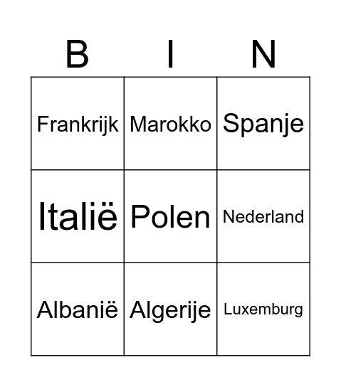 Landen Bingo Card
