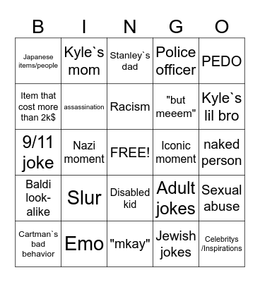 My South Park bingo card. Bingo Card