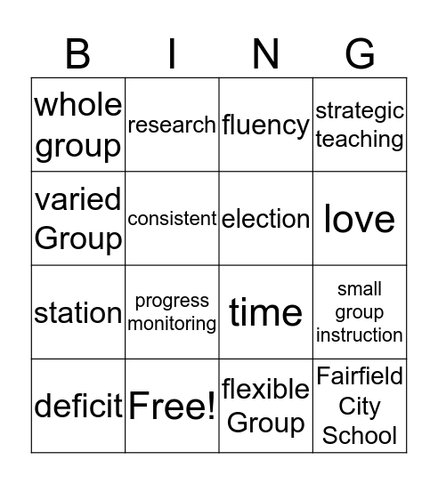 Small Group Professional Development  Bingo Card