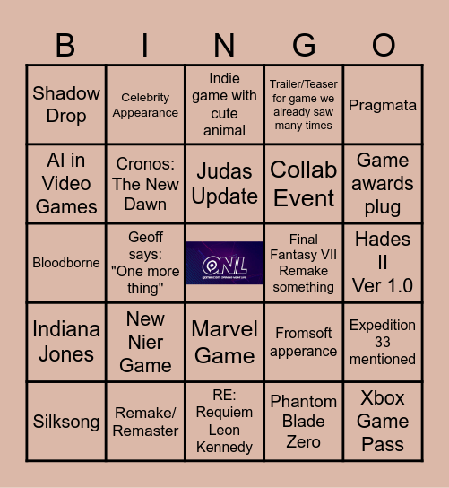 Gamescom Opening Night Live Bingo Card