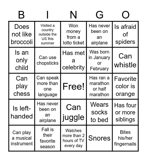 FIND SOMEONE WHO Bingo Card