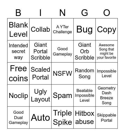 Recent Tab Bingo (Geometry Dash) Bingo Card