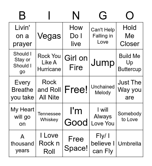 Music A1 Bingo Card