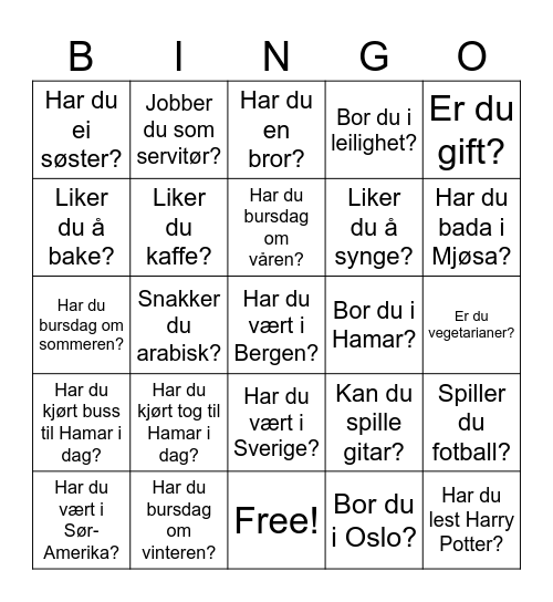Minglebingo Card