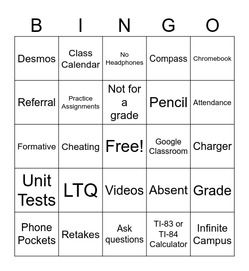SYLLABUS BINGO Card