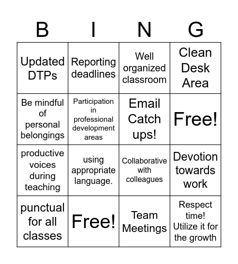 EDUCATOR Bingo! Bingo Card