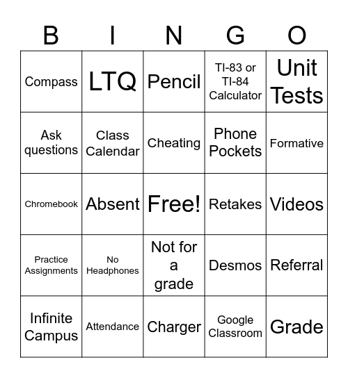 SYLLABUS BINGO Card