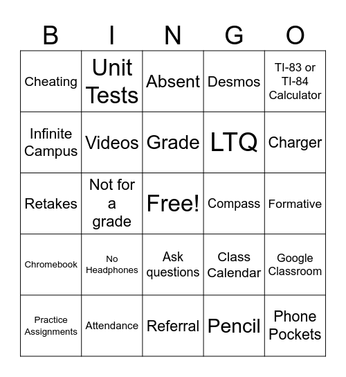 SYLLABUS BINGO Card