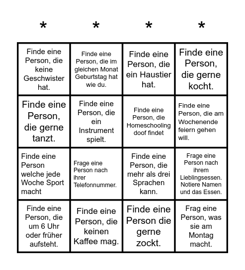 Kennenlern-Bingo Card