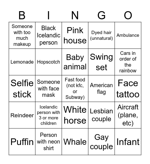Iceland! Bingo Card
