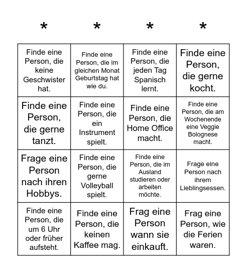 Kennenlern-Bingo Card