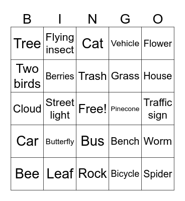 Nature Bingo Card
