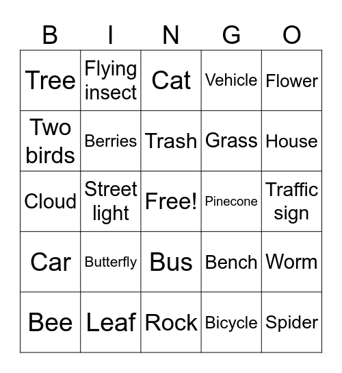 Nature Bingo Card